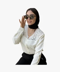 شومیز مجلسی سفید گیپور سری Lavish