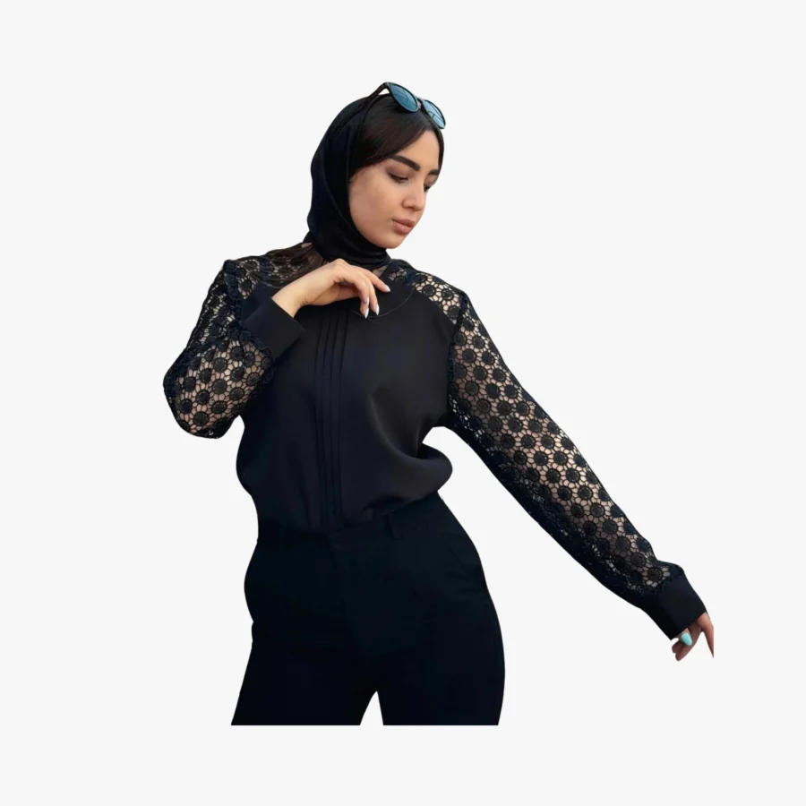 شومیز مجلسی مشکی گیپور سری Deluxe - Image 1