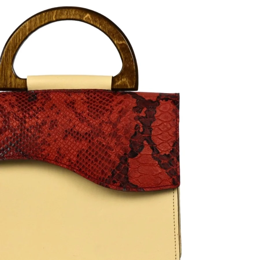 کیف دستی (دسته چوبی) دو رنگ - Image 3