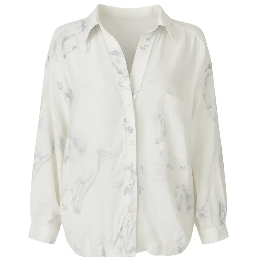 شومیز آستین بلند طرح اسب سفید فری سایز