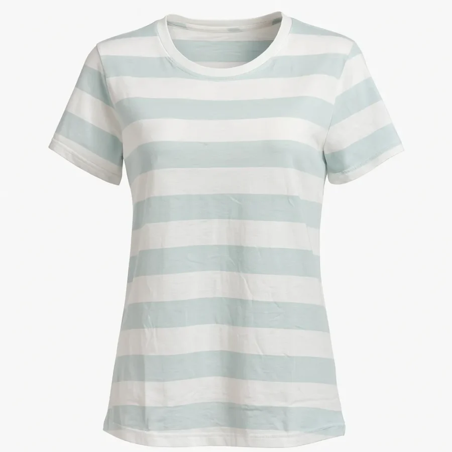 تی شرت نخی زنانه فارل راه راه سبز کم رنگ - Image 1