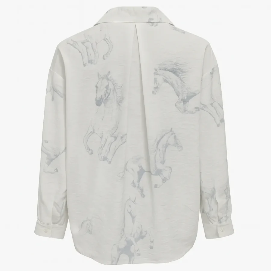 شومیز آستین زنانه فارل بلند طرح اسب سفید فری سایز - Image 2