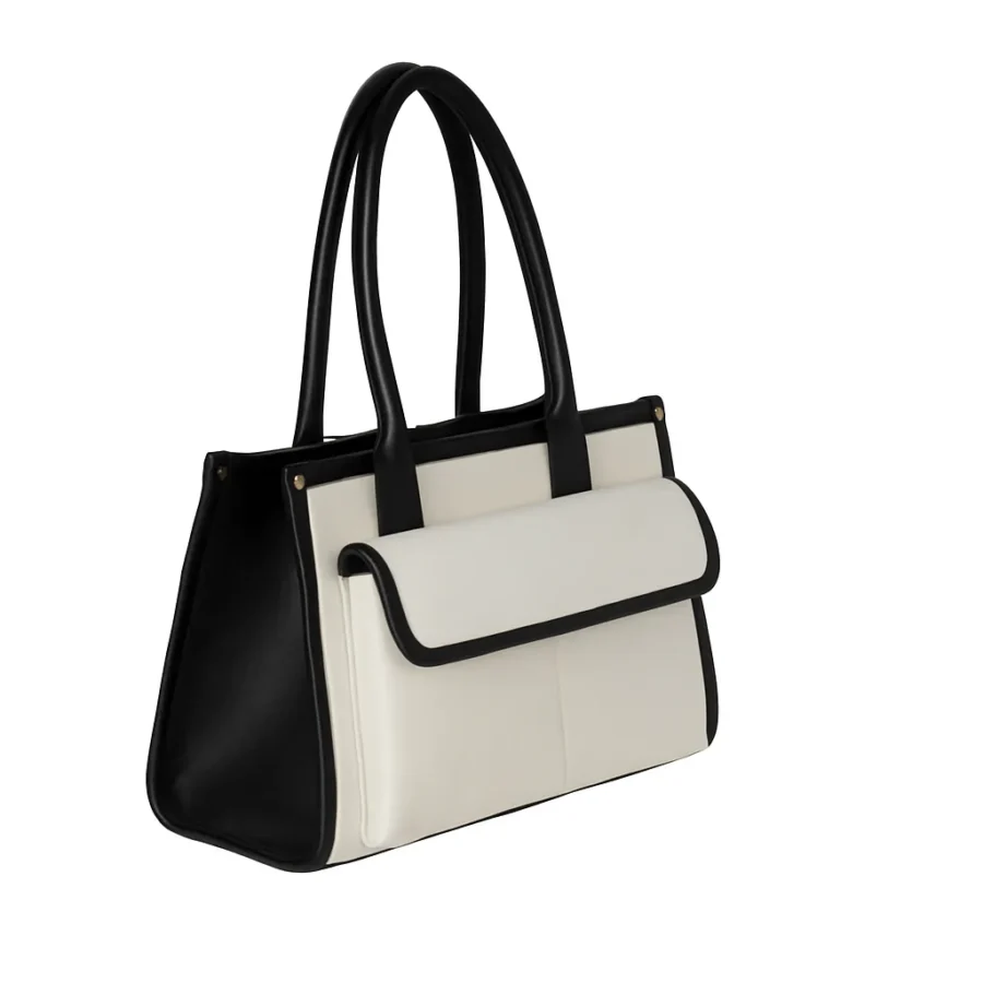 کیف زنانه چرم دستی سفید مشکی مدل F824