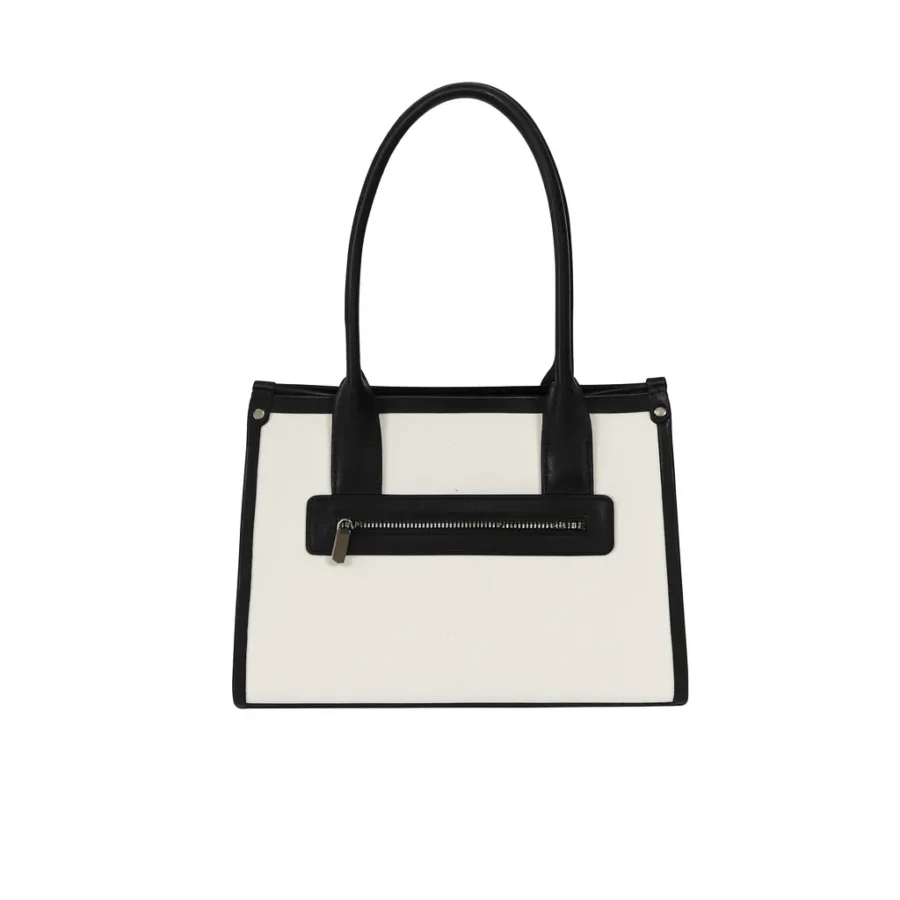 کیف زنانه چرم دستی سفید مشکی مدل F824