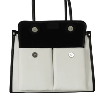 کیف زنانه چرم دستی سفید مشکی مدل F824