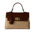 کیف زنانه چرم دستی و پارچه حصیری