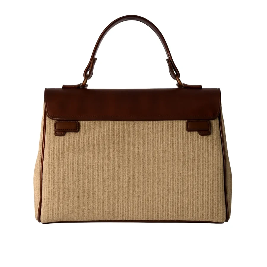 کیف زنانه چرم دستی و پارچه حصیری