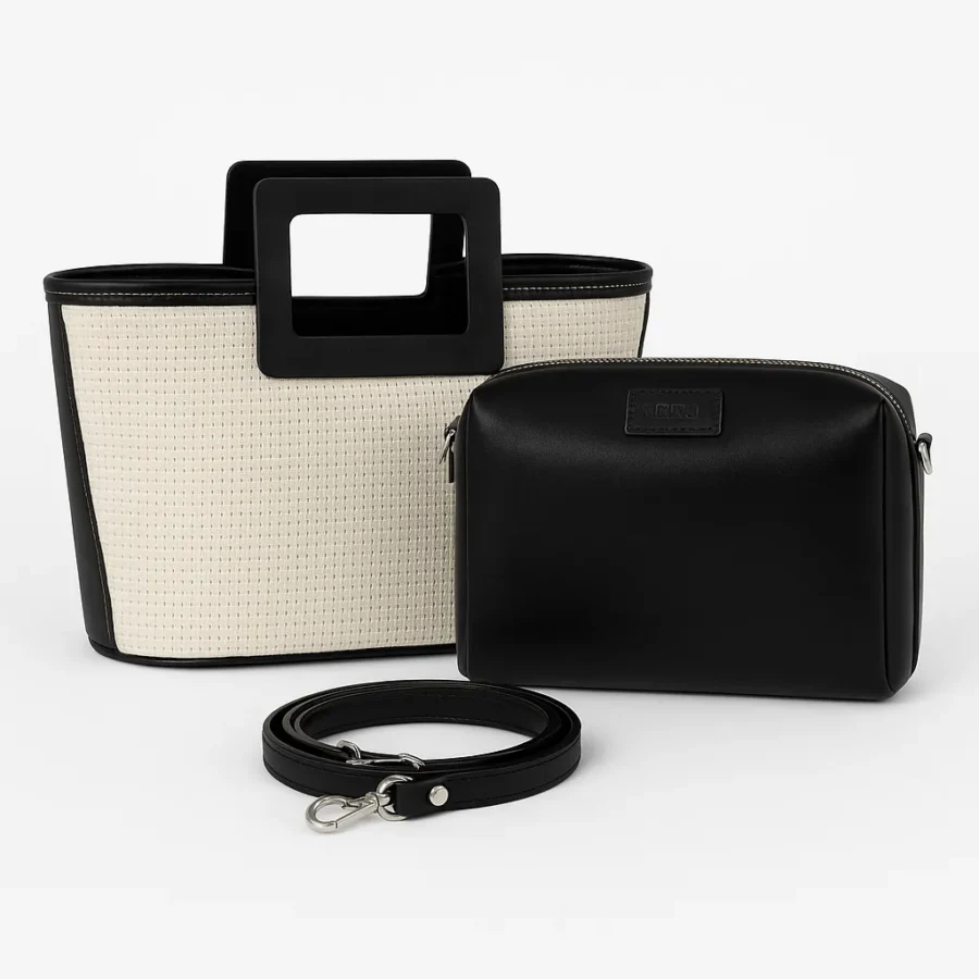 کیف زنانه دستی چرم و حصیری کد F812