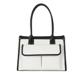 کیف زنانه چرم دستی سفید مشکی مدل F824