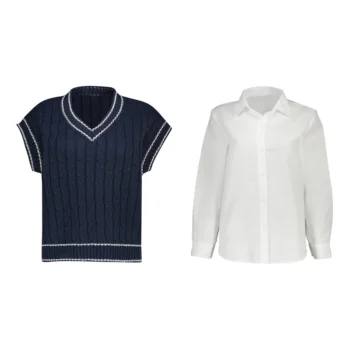 دو تیکه شومیز سفید و ژیله بافت زنانه فارل