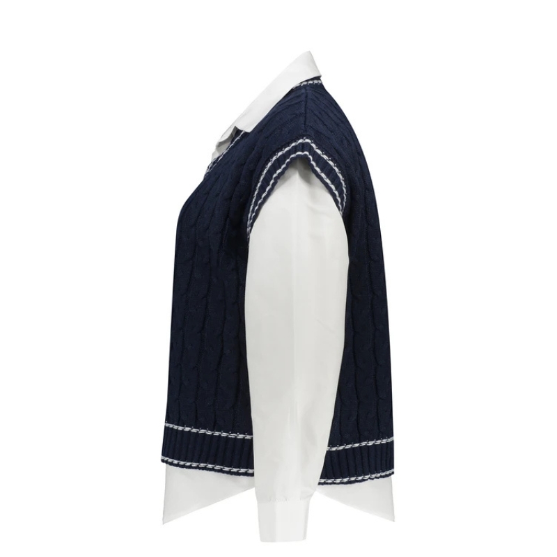 test 46 دو تیکه شومیز سفید و ژیله بافت زنانه فارل