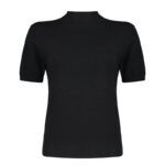 یقه سه سانت آستین کوتاه تریکو (بافت ریز) مشکی زنانه فارل