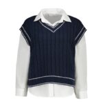 دو تیکه شومیز سفید و ژیله بافت زنانه فارل