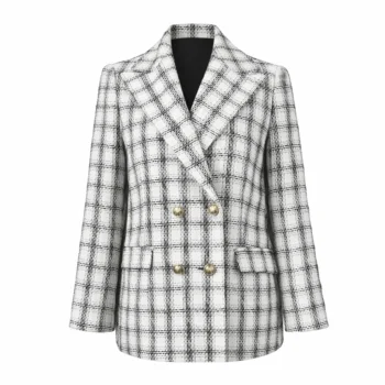 کت شانل چهارخانه زنانه یقه انگلیسی فارل کد FSH34