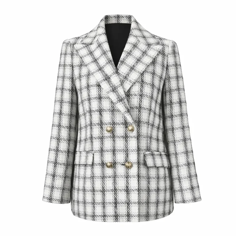 کت شانل چهارخانه زنانه یقه انگلیسی فارل کد FSH34