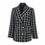 کت شانل چهارخانه زنانه یقه انگلیسی فارل کد FSH34